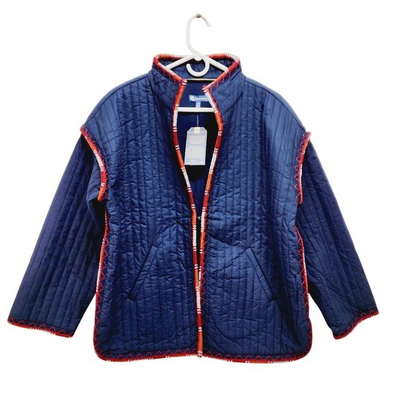 Democracy Womens Long Sleeve Quilted Jacket Midnight Blue Size M - Picture 2 of 14